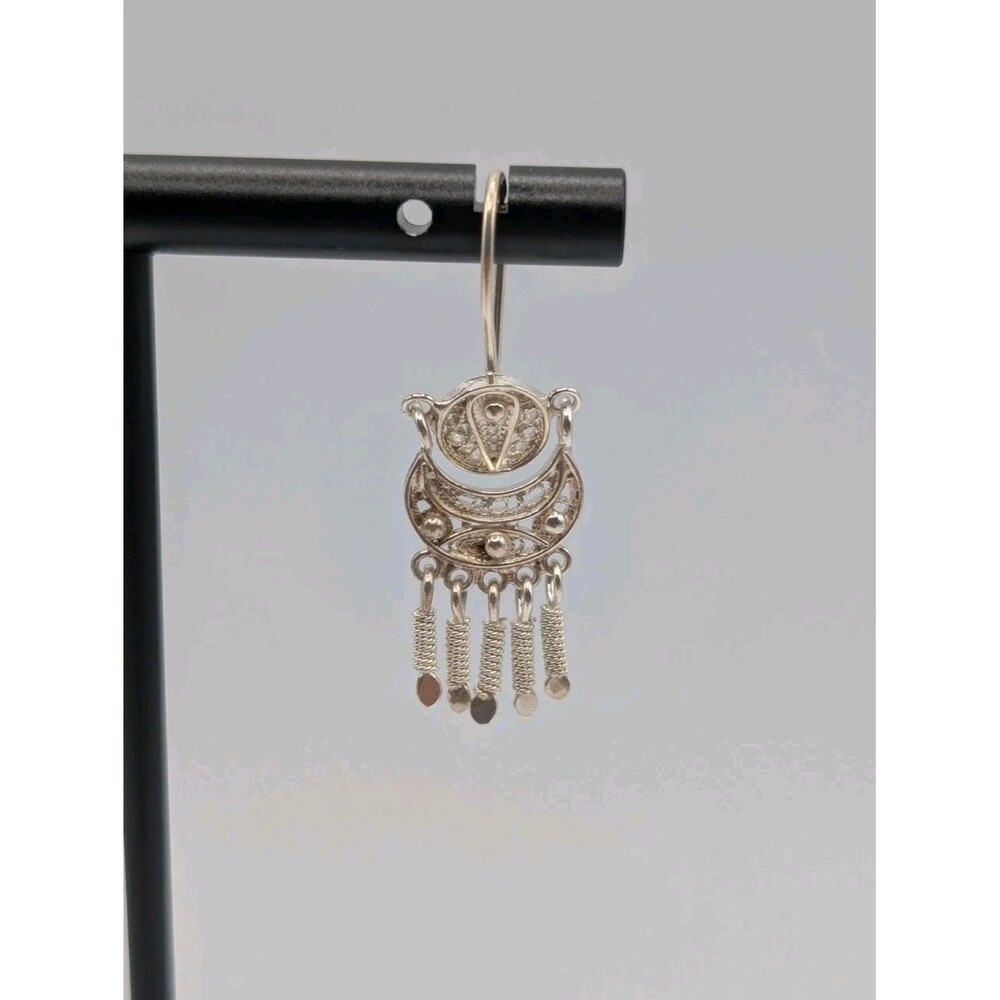 Peruvian Marked 950 Sterling Silver Filigree Handmade Inca Andean Drop Earrings image 2